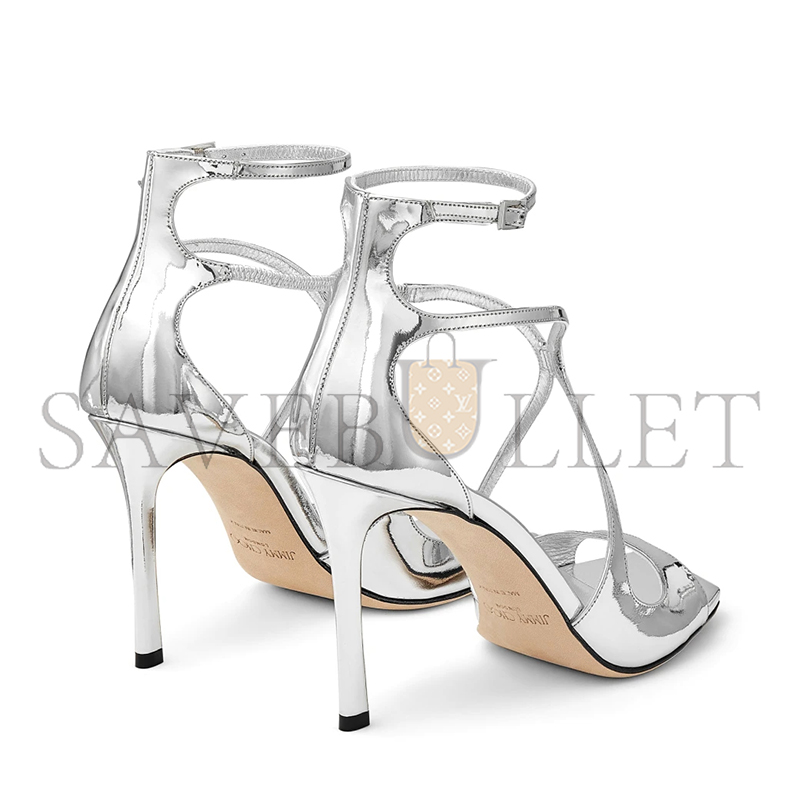 Ji*y Ch* azia 95 silver liquid metal leather sandals azia95qui